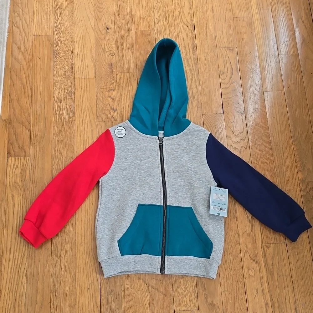 OKIE DOKIE TODDLER BOYS GRAY, RED & BLUE ZIPPERED JACKET SIZE 4T_2